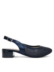 Caprice Sandały 9-29602-44 Granatowy. Niebieskie sandały damskie Caprice, bez wzorów, ze skóry, bez obcasa, na słupku, bez zapięcia. Za 231.99 zł.