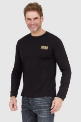 EA7 Czarny męski longsleeve z aplikacją z logo. Czarne bluzki z długim rękawem męskie EA7 Emporio Armani, l, z aplikacjami, bez kołnierzyka. W wyprzedaży za 349.99 zł.