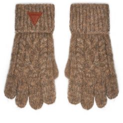 Rękawiczki Damskie Guess. Brązowe rękawiczki damskie Guess, z aplikacjami, z dzianiny. Za 159.99 zł.