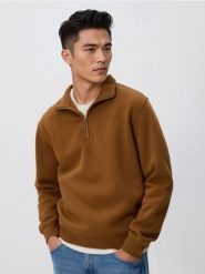 Bluza ze stójką - bursztynowy. Pomarańczowe bluzy męskie Reserved, l, bez wzorów, z bawełny, bez kaptura. Za 119.99 zł.