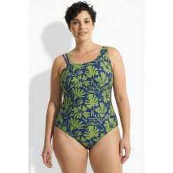 Damskie Strój kąpielowy kwiaty miękkie miseczki okrągły dekolt. Niebieskie kostiumy jednoczęściowe damskie Ulla Popken, plus size, bez wzorów, z elastanu, sportowe, plus size. Za 239.99 zł.