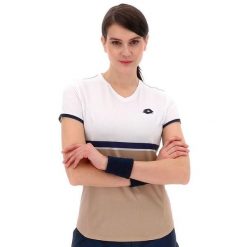 Koszulka tenisowa damska Lotto Tech V-D1 tee. Brązowe t-shirty damskie Lotto, bez wzorów, bez kołnierzyka. Za 239.00 zł.