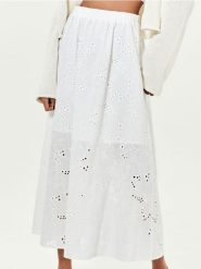 Ażurowa spódnica midi - biały. Białe spódnice damskie Sinsay, l, w ażurowe wzory, midi. Za 59.99 zł.