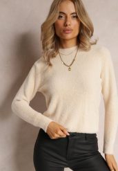 Beżowy Sweter Wełniany Elisabema. Brązowe swetry damskie Renee, l, bez wzorów, z tkaniny, casualowe, bez kołnierzyka, bez ramiączek, długie, bez kaptura. Za 44.99 zł.