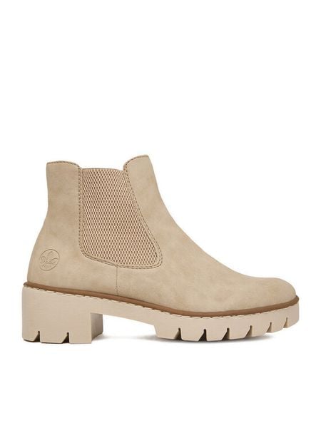 Rieker Botki CEO-X5772-60 Beżowy jasny. Brązowe botki damskie Rieker, bez obcasa, na płaskiej podeszwie, bez zapięcia. Za 349.99 zł.