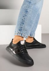 Czarne Tenisówki Ozdobione Paskami Meloti. Czarne trampki i tenisówki damskie Renee, bez wzorów, z jeansu, eleganckie, bez zapięcia. Za 49.99 zł.
