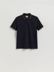 Koszulka polo z merceryzowaną bawełną - granatowy. Niebieskie koszulki polo męskie Reserved, l, bez wzorów, z bawełny, bez ramiączek. Za 139.99 zł.