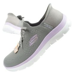 Buty sportowe damskie Skechers Summits-New Daily Slip-ins. Fioletowe obuwie sportowe damskie Skechers, bez wzorów, z materiału, trekkingowe, Skechers Sport. Za 299.00 zł.