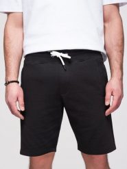 Bawełniane męskie spodenki ze ściągaczem i kieszeniami - czarne V5 - Rozmiar: XXL. Czarne krótkie spodenki sportowe męskie Ombre Clothing, m, z aplikacjami, z bawełny, trekkingowe. Za 149.99 zł.