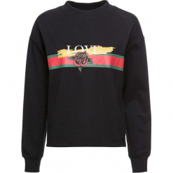 Bluza z nadrukiem bonprix czarny z nadrukiem. Czarne bluzy damskie bonprix, z nadrukiem. Za 74.99 zł.