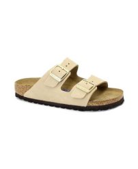 Klapki damskie Birkenstock Arizona. Brązowe klapki damskie Birkenstock, bez wzorów, z materiału, eleganckie, bez obcasa. Za 879.00 zł.