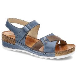 Niebieskie Sandały Wasak Wygodne Skórzane Buty. Niebieskie klapki damskie Wasak, bez wzorów, z jeansu, bez obcasa, bez zapięcia. Za 269.00 zł.