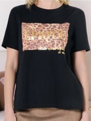 Koszulka z ozdobnym nadrukiem - czarny. Czarne t-shirty damskie Sinsay, l, bez wzorów, bez kołnierzyka. W wyprzedaży za 17.99 zł.