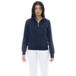 Bluza z bawełna z zamek błyskawiczny na co dzień. Niebieskie bluzy damskie LEONE 1947 APPAREL, bez wzorów, z bawełny, na fitness i siłownię. W wyprzedaży za 164.19 zł.