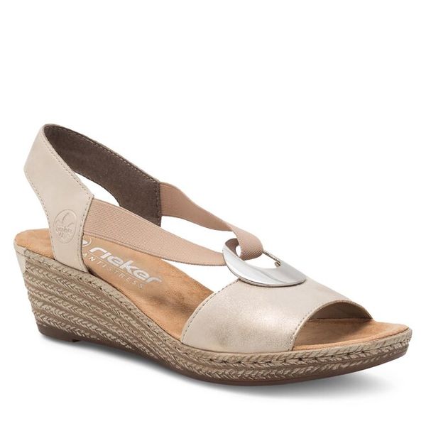 Sandały Rieker. Brązowe klapki damskie Rieker, bez wzorów, bez obcasa, na koturnie, bez zapięcia. Za 289.99 zł.