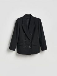 Dwurzędowa marynarka - czarny. Czarne żakiety damskie Reserved, l, bez wzorów, z tkaniny. Za 229.99 zł.