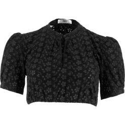 Bluzka ludowa z ażurowej koronki bonprix czarny. Czarne bluzki damskie bonprix, w ażurowe wzory, z koronki, bez kołnierzyka. Za 29.99 zł.