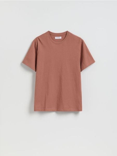 T-shirt regular z bawełny - brązowy. Brązowe t-shirty męskie Reserved, l, bez wzorów, z bawełny, bez kołnierzyka. W wyprzedaży za 32.99 zł.