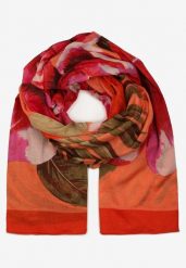 Różowy Szalik z Bawełny w Ozdobny Print Natsu. Czerwone szaliki i chusty damskie Born2be, na jesień, bez wzorów, z bawełny, eleganckie. Za 29.99 zł.