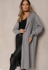 Szary Casualowy Długi Kardigan z Dodatkiem Bawełny i Wiskozy Meralei. Szare kardigany damskie Renee, na jesień, l, bez wzorów, z bawełny, biznesowe, bez kołnierzyka, plus size, bez ramiączek, długie, bez kaptura. Za 99.99 zł.