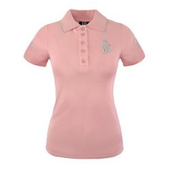 Koszulka polo jeździecka Marta różowa. Czerwone koszulki sportowe damskie JD ATTACK, l, bez wzorów, z bawełny, bez kołnierzyka, bez ramiączek, na fitness i siłownię. Za 129.99 zł.