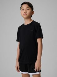 4F T-shirt regular gładki chłopięcy - czarny 140 (9-10 lat). Czarne t-shirty dla chłopców 4f, bez wzorów, z bawełny, bez ramiączek. Za 29.99 zł.