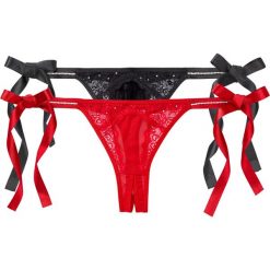 Stringi "ouvert" (2 pary) bonprix czarny + czerwony. Czarne stringi damskie bonprix, z satyny. Za 55.98 zł.