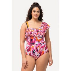 Damski Strój kąpielowy haftowane kwiaty miękkie miseczki falbana. Brązowe kostiumy jednoczęściowe damskie Ulla Popken, l, bez wzorów, z elastanu, plus size. Za 244.99 zł.