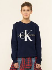 Calvin Klein Jeans Bluza Monogram Logo IU0IU00069 Granatowy Regular Fit. Niebieskie bluzy dla chłopców Calvin Klein Jeans, bez wzorów, z bawełny, bez ramiączek, bez kaptura. Za 229.99 zł.