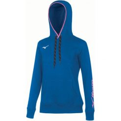 Damska bluza z kapturem Mizuno Wom. Niebieskie bluzy sportowe damskie Mizuno, bez wzorów, z kapturem, na fitness i siłownię. Za 229.00 zł.