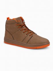 Buty męskie ocieplane sneakersy za kostkę - camel V5 OM-FOSH-0123 - 43. Brązowe buty sportowe męskie Ombre Clothing, z materiału, za kostkę, bez zapięcia. W wyprzedaży za 79.99 zł.
