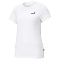 Koszulka fitness damska Puma ESS Small Logo Tee. Białe koszulki sportowe damskie Puma, xl, bez wzorów, bez kołnierzyka, bez ramiączek, na fitness i siłownię. Za 87.85 zł.