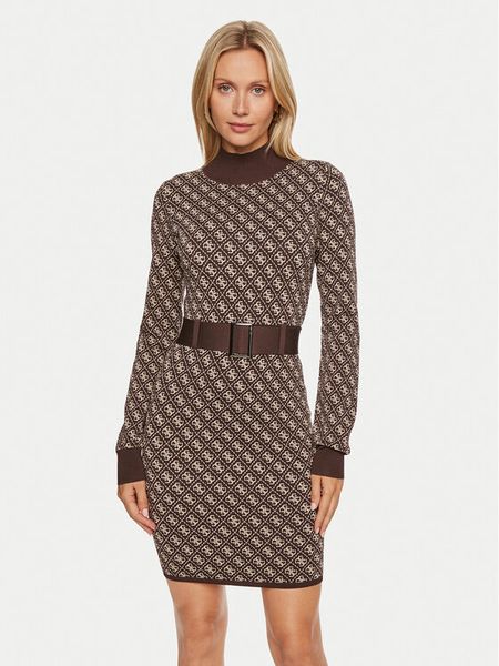 Guess Sukienka dzianinowa Lise W4BK43 Z37K0 Brązowy Regular Fit. Brązowe sukienki damskie Guess, xl, z aplikacjami, z dzianiny, bez kołnierzyka, bez ramiączek. Za 329.99 zł.
