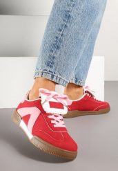 Czerwono-Różowe Sneakersy w Stylu Tenisówek z Szerokim Językiem Alarila. Czerwone obuwie sportowe damskie Renee, z aplikacjami, tenisowe. Za 79.99 zł.