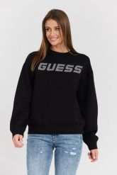 GUESS Czarna damska bluza z cyrkoniami Cecilia, Rozmiar XS. Czarne bluzy damskie Guess, s, z aplikacjami, z elastanu, bez kaptura. W wyprzedaży za 327.99 zł.