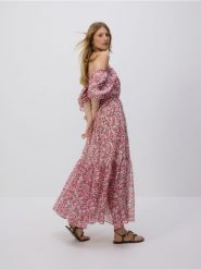 Wzorzysta sukienka maxi - wielobarwny. Sukienki damskie Reserved, l, bez wzorów, z tkaniny, bez kołnierzyka, bez ramiączek, maxi. W wyprzedaży za 179.99 zł.