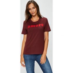 Only - Top Ava. Brązowe topy damskie Only, z nadrukiem, z bawełny, z okrągłym kołnierzem, z krótkim rękawem. Za 39.90 zł.