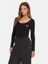 Guess Body V5BP09 KCBF1 Czarny Slim Fit. Czarne bluzki damskie Guess, xxs, z aplikacjami, z bawełny, bez kołnierzyka, bez ramiączek. Za 149.99 zł.