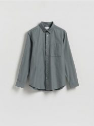Koszula regular fit z lyocellem - oliwkowy. Zielone koszule męskie Reserved, l, bez wzorów, z bawełny, bez kołnierzyka, bez ramiączek. Za 139.99 zł.