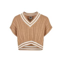 Damski krótki sweter z dzianiny Urban Classics College. Brązowe swetry damskie Urban Classics, na zimę, bez wzorów, z dzianiny, bez kołnierzyka, bez ramiączek, krótkie, bez kaptura. Za 191.00 zł.