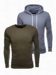 Zestaw bluz męskich BASIC - mix 2-pak V5. Zielone bluzy męskie Ombre Clothing, m, bez wzorów, z bawełny, bez kaptura. W wyprzedaży za 89.99 zł.