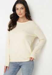 Jasnobeżowy Sweter z Kaszmirem i Ściągaczami Sanaliene. Brązowe swetry damskie Born2be, bez wzorów, z jeansu, eleganckie, bez kołnierzyka, bez ramiączek, bez kaptura. Za 69.99 zł.