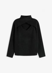 Sweter. Czarne swetry damskie bonprix, bez wzorów, bez kołnierzyka, bez ramiączek, bez kaptura. Za 129.99 zł.