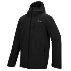Męska wodoodporna kurtka z kapturem Oklarna. Czarne kurtki męskie Regatta, m, bez wzorów, z poliesteru, trekkingowe. Za 429.99 zł.