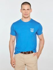 Koszulka męska z niewielkim logo na piersi niebieska korer 401. Niebieskie t-shirty męskie Big Star, l, bez wzorów, z bawełny, retro, bez kołnierzyka. Za 99.99 zł.