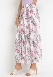 Biała Plisowana Spódnica z Gumką w Pasie i Podszewką w Kwiatowy Print Tarnoe. Białe spódnice damskie Born2be, na lato, s, bez wzorów, maxi. Za 54.99 zł.
