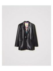 TWINSET Marynarka 242AQ2042 Czarny Regular Fit. Czarne kurtki damskie Twinset, xs, bez wzorów, ze skóry. Za 599.99 zł.
