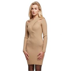 Damska sukienka z dzianiny w prążki Urban Classics. Brązowe sukienki damskie Urban Classics, xl, bez wzorów, z dzianiny, eleganckie, bez kołnierzyka, bez ramiączek, sportowe. Za 305.50 zł.