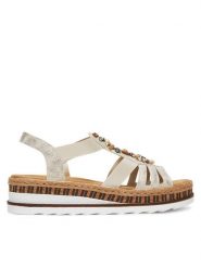 Rieker Sandały V7949-90 Granatowy. Niebieskie sandały damskie Rieker, bez wzorów, z materiału, bez obcasa, na koturnie, bez zapięcia. Za 239.99 zł.