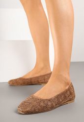 Brązowe Balerinki z Cholewką z Plecionki Relore. Brązowe baleriny damskie Renee, bez wzorów, z jeansu, eleganckie, bez obcasa, na płaskiej podeszwie. Za 59.99 zł.